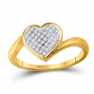 10k Yellow Gold Womens Round Diamond Heart Cluster Ring 1/10 Cttw - Picture 1 of 1