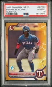 2022 Luisangel Acuna Bowman 1st Edition Paper Prospect Gold /50 BPPF-72 PSA 10 !