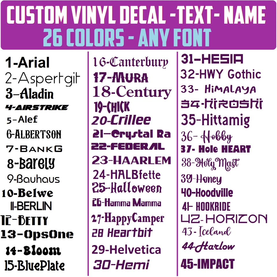 Calcomanía de vinilo personalizada CUALQUIER NOMBRE DE TEXTO pegatina de letras personalizada, 26 colores, [2S] Foto 1 de 4