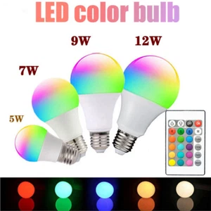 RGB E27 LED Bulb Light Lights 12-Colour Chang Remote Control Screw Lamp 7W -15W - Picture 1 of 12