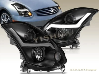 PROJECTOR HEADLIGHTS HID TYPE BLACK FOR 03-05 INFINITI G35 2 DOOR - Image 1 of 4