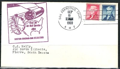 US Year of 1959 San Francisco to Chicago First Jet service Cover, (used). - Image 1 of 2