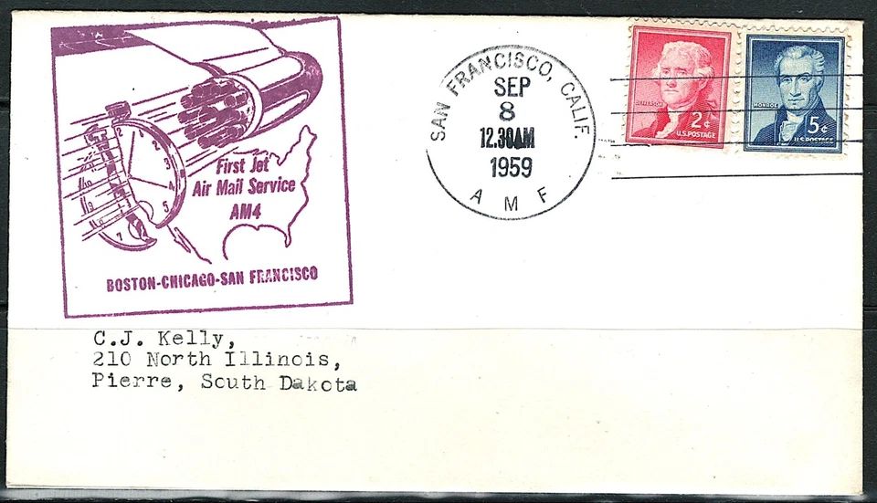 US Year of 1959 San Francisco to Chicago First Jet service Cover, (used). - Image 1 of 2