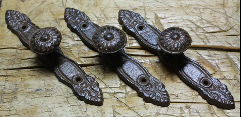 3 Cast Iron Antique Style Barn Handle Drawer Pull Shed Door Handles BACK PLATE Cover