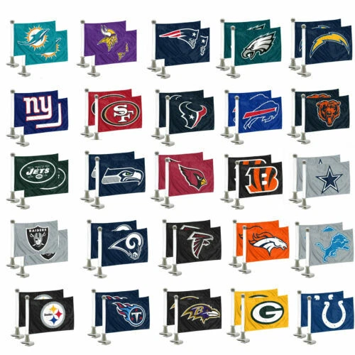 NFL TEAM AMBASSADOR HOOD/TRUNK 2 SIDED FLAG SET OF 2 FLAGS NEW  CHOOSE YOUR TEAM - Изображение 1 из 1
