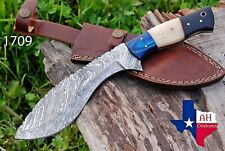 12”CUSTOM HAND FORGED DAMASCUS STEEL HUNTING KUKRI KNIFE W /BONE HANDLE AH-1709