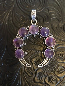 Naja Purple Amethyst Crescent Silver Pendant 2.25” Artisan Southwest - Picture 1 of 6