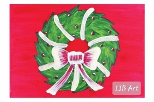 Va Artist Art Holiday Designed Postcard Card Picture Set- Red Christmas Wreathe - Picture 1 of 2