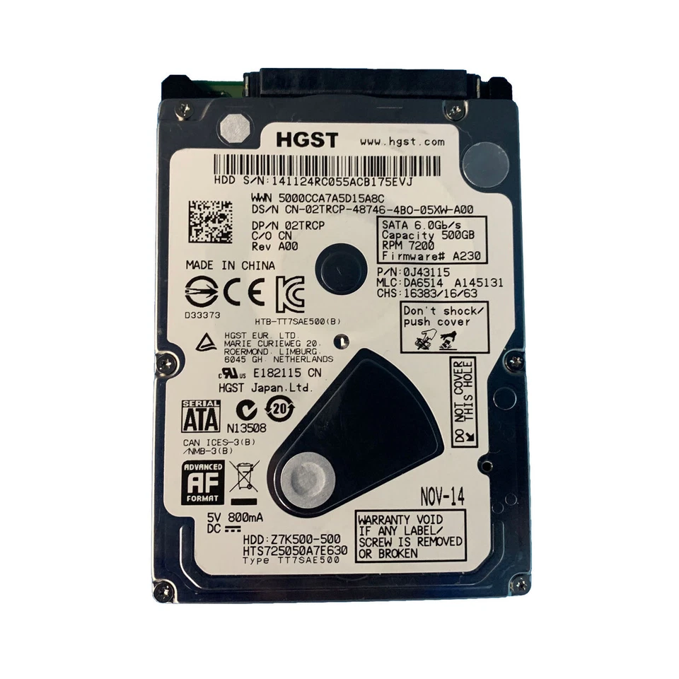 2TRCP 02TRCP 0J43115 Dell Hard Drive SATA3 500gb 7.2K 2.5" For XPSO18-2727BLK - Image 1 of 1