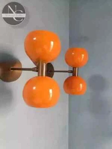 Orange Wall Sconce Light Mid Century 1950's Italian Stilnovo Diabolo Sconce - Picture 1 of 8