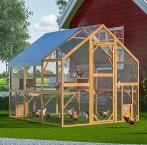 Solid Wood Heavy Duty Outdoor Chicken Coop, Walk-in Poultry Cage Chicken Run - Picture 1 of 12