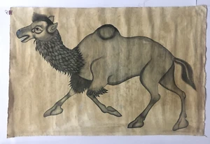 1980s Jamie Parlade WALKING DESERT CAMEL PAINTING Handmade on Canvas 36in x 24in - Imagen 1 de 10
