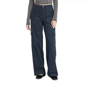 Wild Fable Women's Size XXS Solid Black High Rise Straight Leg Cargo Jean Pants - Picture 1 of 5