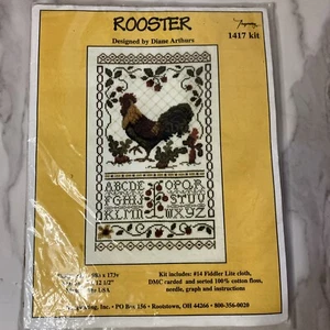 ROOSTER Sampler Cross Stitch By Artist Diane Arthurs Design Size 7" X 12.5” - Picture 1 of 15