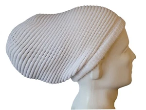 White Rasta Hat Dreads Dreadlocks Tam Beret Slouchy Cap Dreads Beanie Hair L/XL  - Picture 1 of 3