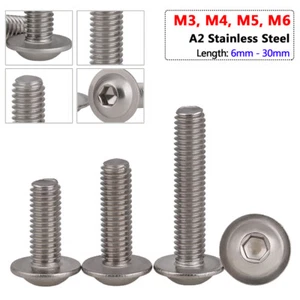 M3 M4 M5 M6 Flanged Button Head Bolts Allen Socket Machine Screws A2 Stainless - Picture 1 of 8