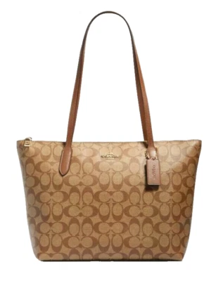 ¡NUEVO! Bolso de hombro COACH Signature de lona recubierta con cremallera, caqui/silla de montar, 4455 Foto 1 de 3