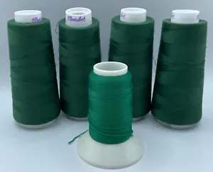 4 A&E Green Maxi Lock Thread Polyester + 1 YLI Wooly Nylon Green Thread - Picture 1 of 8