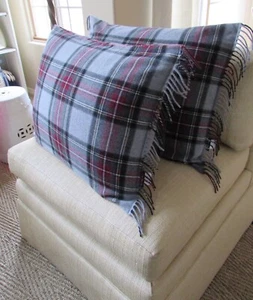 PENDLETON Plaid Tartan Wool Fringed Pillows 26" Set 2 - Picture 1 of 8