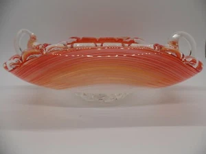 Authentic Murano Art Glass Candy Dish Orange Swirl Rolled Edges Applied Handles - Picture 1 of 7