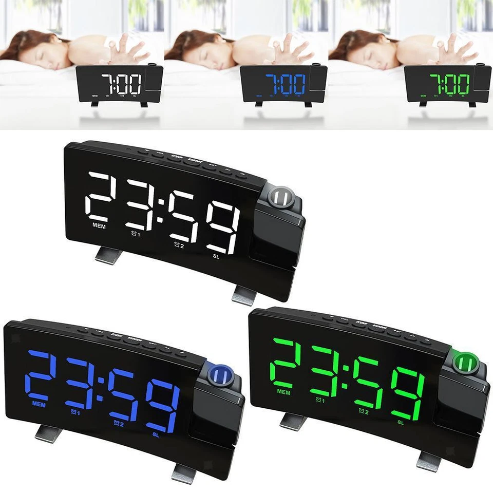 Clock radio projection on ceiling wall LED FM radio bedroom home decor - Image 1 of 1