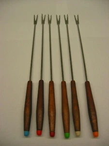 NEU! Moderne Fleischfondue Gabeln Holz 18/10 Edelstahl  Holzgriff 6 teilig - Bild 1 von 1