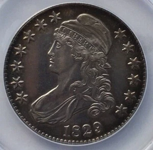 1829 (AU53) TONED Capped Bust Half Dollar Silver 50c ANACS Graded Coin - Picture 1 of 4