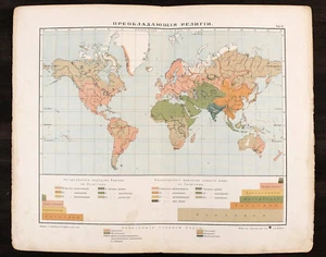 Mapa a color antiguo imperial ruso de la década de 1910 RELIGIONES DEL MUNDO - Imagen 1 de 3
