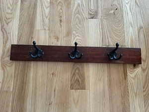 Vintage Antique Oak School House Coat Rack Metal Acorn Hooks - Picture 1 of 7