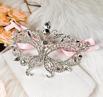 Butterfly Masquerade Mask, Silver Wedding Party Mask, Mardi Gras, New Year Party - Image 1 of 4