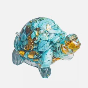 Natürlicher Türkis Quarz Kristall Langlebigkeit Schildkröte geschnitzt Chip Stein Harz Statue - Bild 1 von 20