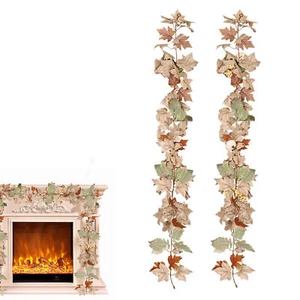 2pcs 180cm Fall Garland Maple Leaf Foliage Vine Thanksgiving Door Wall Decor - Picture 1 of 12