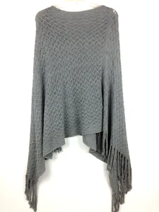 Chaleco puncho tejido para mujer Swag flecos sin marca gris talla grande - Imagen 1 de 7