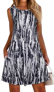 Womens Dresses Summer Beach Sleeveless Tshirt Pockets Swing Casual Loose Scoo... - Picture 1 of 5