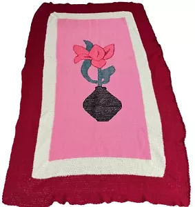 Large Vintage Knit Crochet Blanket Handmade Flower Kitschy Grandmacore 96”! - Picture 1 of 9