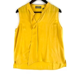 Trenery Pure Silk Blouse Womens M Yellow Sleeveless V-Neck Classic Fit High Low - Picture 1 of 9