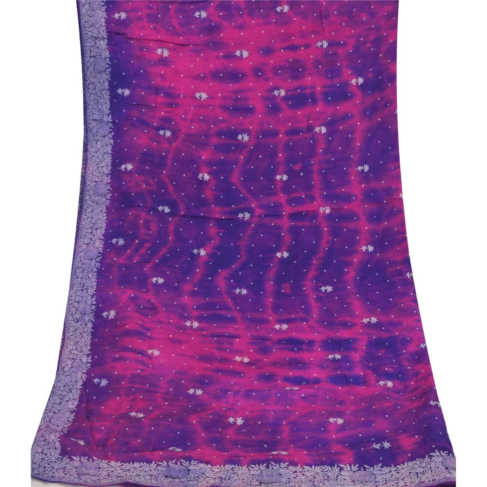 Velo Tie-Dye Sanskriti Vintage Dupatta Estola Larga Gasa Pura Bordado a Mano Foto 1 de 4