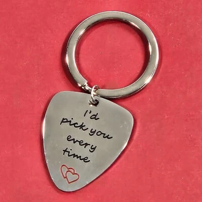 I'd Pick You Every Time Heart Guitar Pick Key Chain Musical Valentines Day Gift - Image 1 of 4