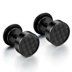 Men's Women's Stainless Steel Carbon Fiber 8mm Round Barbell Stud Earrings 2Pcs