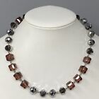 VTG Crystal Necklace Purple Silver Round Square Beads AB Translucent Collar 16"