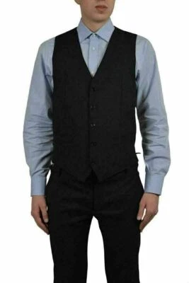 Dolce & Gabbana Men's Black 100% Wool Striped Button Down Vest US 38 IT 48 - Image 1 of 3