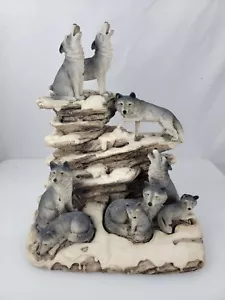 Packs Of Howling Wolf Family Resin Figurine Wolves Statue On Mountain - Picture 1 of 17