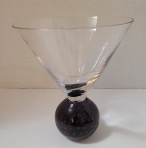 Handblown Purple Bubble Base Stemless Martini Cosmo Cocktail Glass - Picture 1 of 5