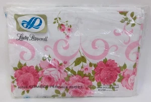 Hoja plana completa doble de colección Lady Pepperell 81x108 ROSA FLORAL ROSA percal sellada - Imagen 1 de 2