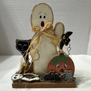 Zucche fantasma gatto nero scheletro legno decorazione Happy Halloween vintage - Foto 1 di 14