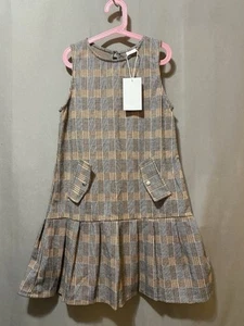 NWT ZARA Girls Sleeveless Pleated Pinafore Short Dress SZ 12/13 Camel/Gray Plaid - Picture 1 of 17