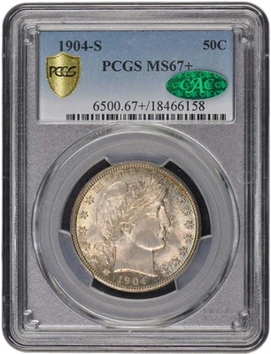 1904-S 50C Barber Half Dollar PCGS MS67+ CAC Top Pop - Image 1 of 3