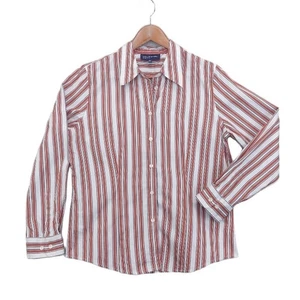 Jones New York Signature Shirt White Orange Stripe 100% Cotton Button Front  L - Picture 1 of 6