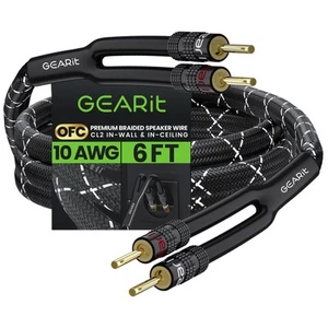 10AWG Speaker Cable Wire with Gold-Plated Banana Tip Plugs (6 Feet) in-Wall C... - Picture 1 of 8