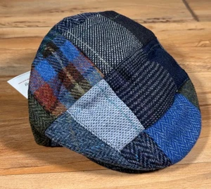 Neu mit Etikett John Hanley leuchtend blau grau Patchwork Tweed Zeitungsjunge flache Kappe 56 S 6 & 7/8 - Bild 1 von 9